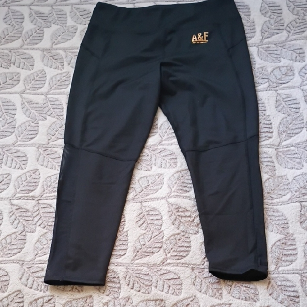 Abercrombie & Fitch Black Mesh Capris with Gold Logo